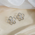 Elegant Silver Alloy Open Flower Faux Pearl Stud Earrings For Women Minimalist Fashion Creative Earrings view 1