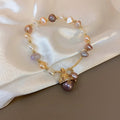 French Vintage Freshwater Pearl Zircon Beaded Lucky Cat Pendant Bangle view 3