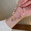 French Vintage Freshwater Pearl Zircon Beaded Lucky Cat Pendant Bangle view 4