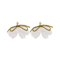 Elegant Alloy Stud Green Velvet Bowknot White Chiffon Flower Fairy Drop Dangle Earrings view 5