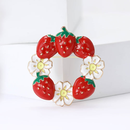Alloy Enamel Strawberry Wreath Brooch Pin For Women Apparel