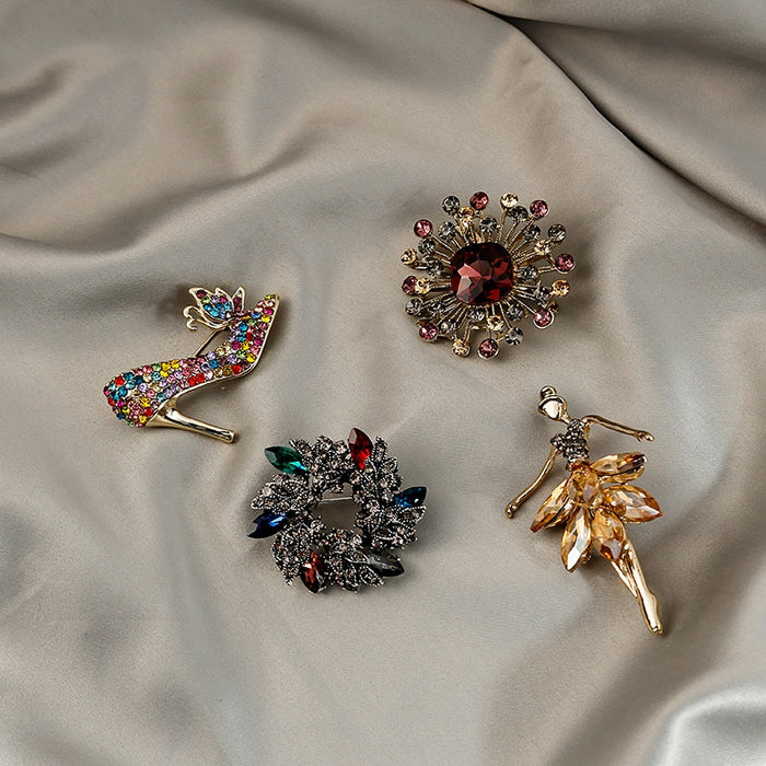European American Luxury Ballet Corsage Brooch With Elegant Crystal Flower Pin For Women