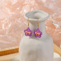 Korean Colorful Acrylic Flower With Pink Bow Alloy Hook Cartoon Cute Dangle Drop Earrings view 4