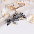 Elegant Houndstooth Bowknot Rhinestone Tassel Alloy Stud Drop Earrings view 3