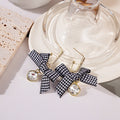 Elegant Houndstooth Bowknot Rhinestone Tassel Alloy Stud Drop Earrings view 2