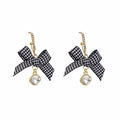 Elegant Houndstooth Bowknot Rhinestone Tassel Alloy Stud Drop Earrings view 5