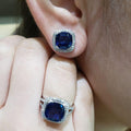 European Fashion Jewelry Set With Square Sapphire Blue Glass, Luxury Elegant Accessories view 1