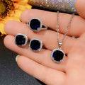 European Fashion Jewelry Set With Square Sapphire Blue Glass, Luxury Elegant Accessories view 4