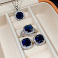 European Fashion Jewelry Set With Square Sapphire Blue Glass, Luxury Elegant Accessories view 3