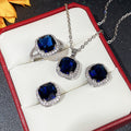 European Fashion Jewelry Set With Square Sapphire Blue Glass, Luxury Elegant Accessories view 2