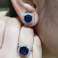 European Fashion Jewelry Set With Square Sapphire Blue Glass, Luxury Elegant Accessories view 5