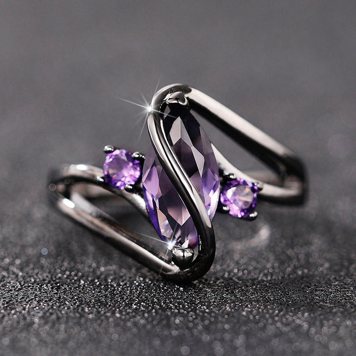 Gun Black Plated Purple Marquise Zircon Ring, Trendy Fashion Finger Jewelry For Women