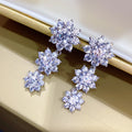 European Floral Pave Zircon Drop Earrings For Women Light Luxury White Gold Color Ear Jewelry view 1