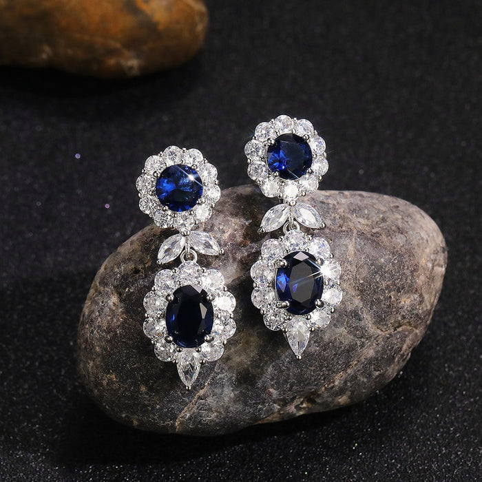 Luxury Sapphire Blue Zircon Drop Earrings For Women, Light Luxury New Year Ear Jewelry