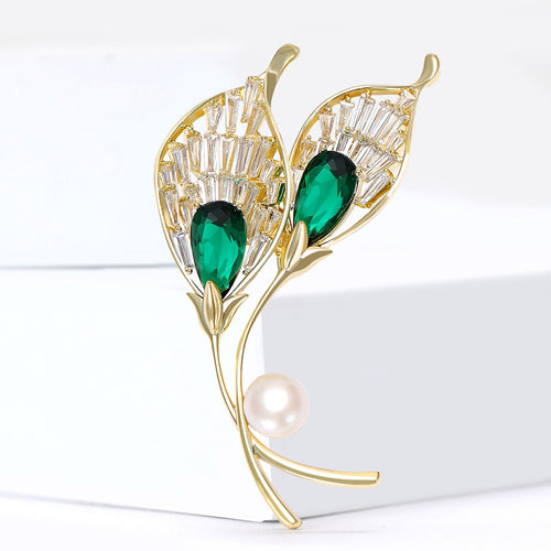 Copper Zircon Calla Lily Brooch Pin For Dresses And Coats