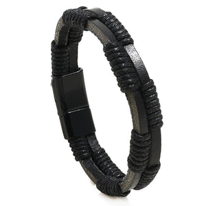 Simple Handmade Braided Vintage Cowhide Leather Bracelet With Magnetic Clasp Men's Wristband Accessory