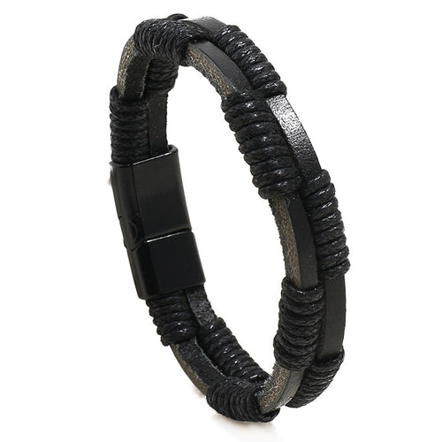 Simple Handmade Braided Vintage Cowhide Leather Bracelet With Magnetic Clasp Men's Wristband Accessory