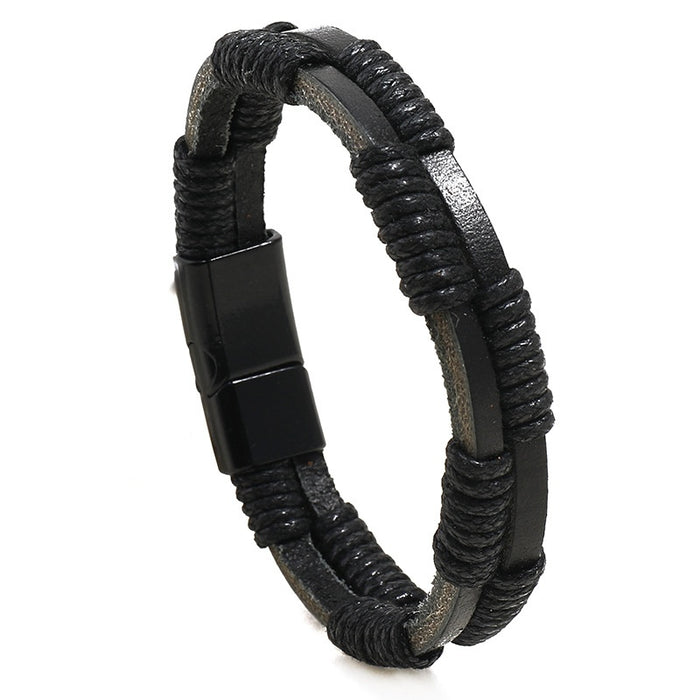 Simple Handmade Braided Vintage Cowhide Leather Bracelet With Magnetic Clasp Men's Wristband Accessory