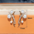 Vintage Baroque Cross Line Faux Pearl Earrings For Women, Tassel Rhinestone Fairy Stud Earrings view 5