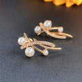 Vintage Baroque Cross Line Faux Pearl Earrings For Women, Tassel Rhinestone Fairy Stud Earrings view 3