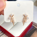 Vintage Baroque Cross Line Faux Pearl Earrings For Women, Tassel Rhinestone Fairy Stud Earrings view 4