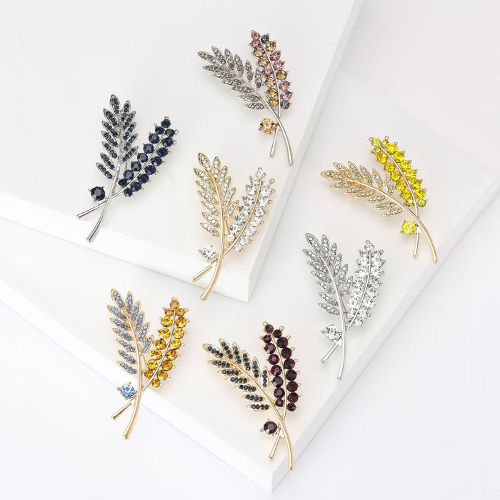 Alloy Rhinestone Leaf Brooch Pin For Coat Apparel Accessories