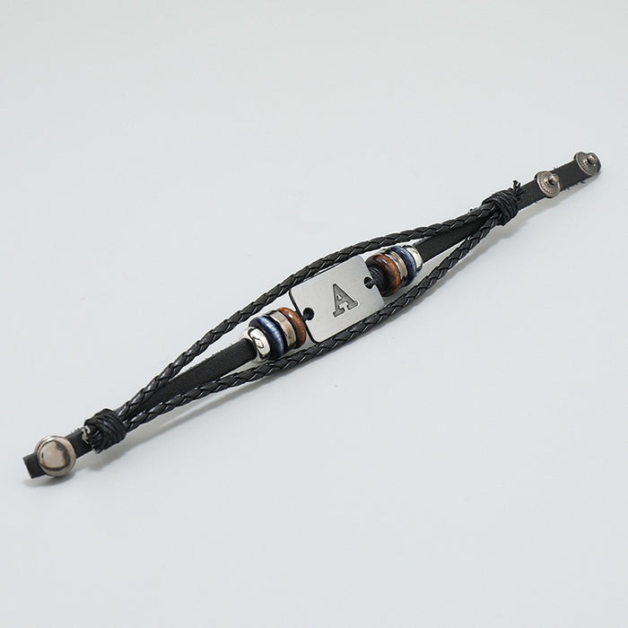 Punk Fashion Beaded Leather Bracelet, Adjustable European American Trendy Personalized Wristband