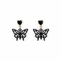 Dark Black Enamel Heart Flame Butterfly Bow Alloy Stud Drop Earrings view 5