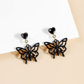 Dark Black Enamel Heart Flame Butterfly Bow Alloy Stud Drop Earrings view 3