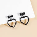 Dark Black Enamel Heart Flame Butterfly Bow Alloy Stud Drop Earrings view 2