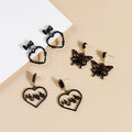 Dark Black Enamel Heart Flame Butterfly Bow Alloy Stud Drop Earrings view 1
