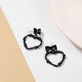 Dark Black Enamel Heart Flame Butterfly Bow Alloy Stud Drop Earrings view 4