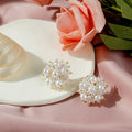 Elegant Floral Pearl Cluster Alloy Studs With Gold Bead Accents Luxury Vintage Women's Fashion Earrings view 1