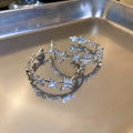 Alloy Silver Needle Butterfly Rhinestone Geometric Hoop Earrings For Women Korean OL Style view 2