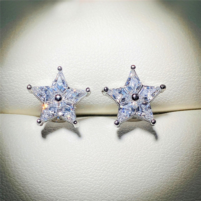 Fashion Five Point Star Zircon Stud Earrings For Women Simple Versatile Student Ear Jewelry