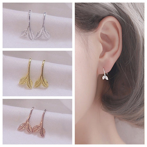 Forest Style Leaf Stud Earrings Fresh Sprout Leaf Ear Hooks Korean Student Clip On Earrings