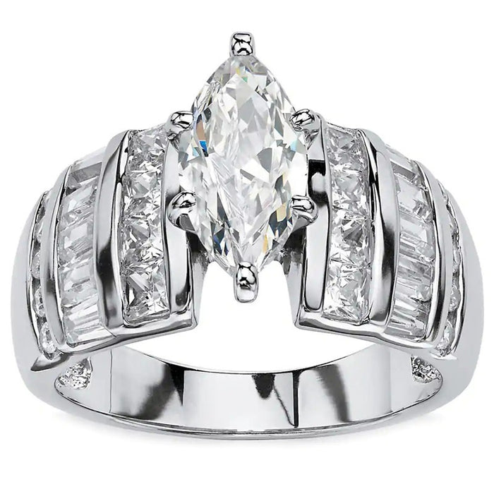 Full Pave Marquise Zircon Ring For Women, Elegant Party And Annual Meeting Jewelry