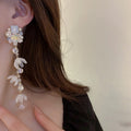 Sweet Acrylic Flower Tassel Drop Earrings With Faux Pearl Crystal And Silver Needle view 4