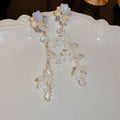 Sweet Acrylic Flower Tassel Drop Earrings With Faux Pearl Crystal And Silver Needle view 3