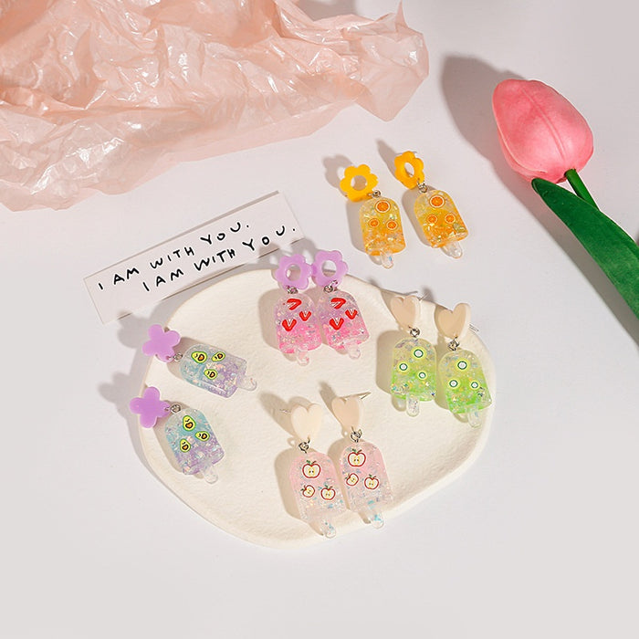 Cute Colorful Acrylic Fruit Popsicle Ice Cream Flower Stud Drop Pendant Dangle Fashion Earrings