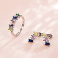 Fashion Geometric Art Jewelry Set With Colored Rhinestone Stud Earrings And Ring Accessories view 1