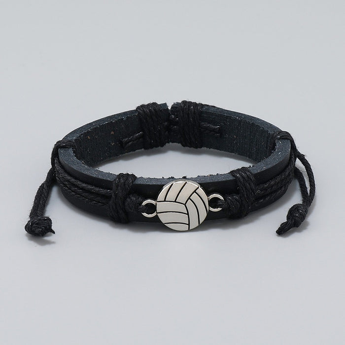 2022 New Punk Men's Handmade Braided Leather Bracelet With Alloy Volleyball Fan Charm Gift