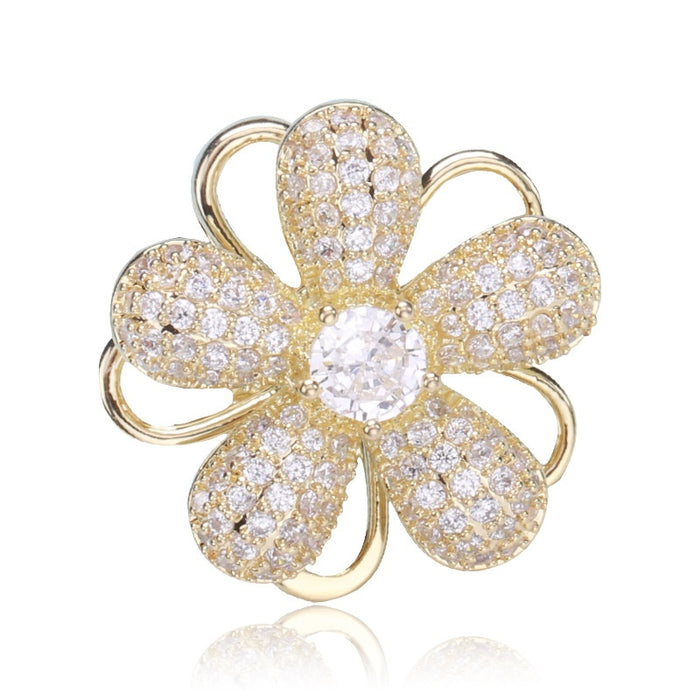 Alloy Flower Petal Brooch Pin With Rotating Collar Design
