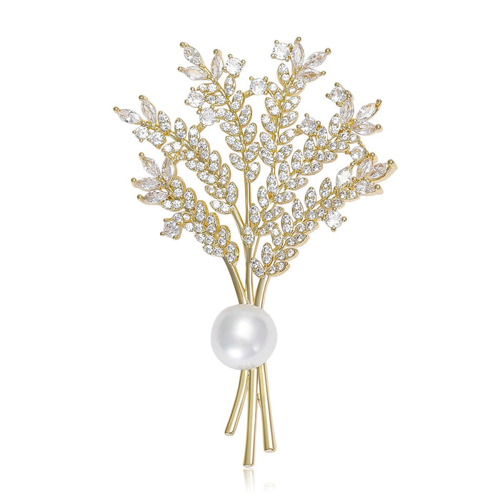 Copper Zircon Wheat Brooch For Women's Suit And Coat Decoration