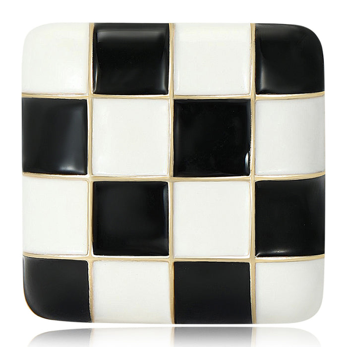 Alloy Enamel Black White Checkered Square Brooch Pin For Apparel