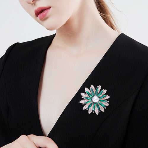 Alloy Crystal Sunflower Brooch For Suits Sweaters And Collars