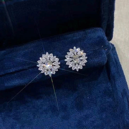 Hollow Full Pave Zircon Flower Stud Earrings, Small Comfortable Sleep Friendly Ear Jewelry
