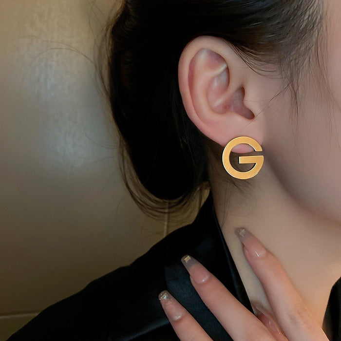 Alloy Letter G Stud Earrings With Silver Pins, Minimalist Korean OL Fashion Jewelry