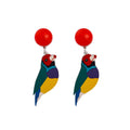 Sweet Colorful Enamel Parrot Bird And Rainbow Flower Alloy Stud Drop Dangle Fashion Earrings view 5