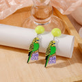 Sweet Colorful Enamel Parrot Bird And Rainbow Flower Alloy Stud Drop Dangle Fashion Earrings view 3